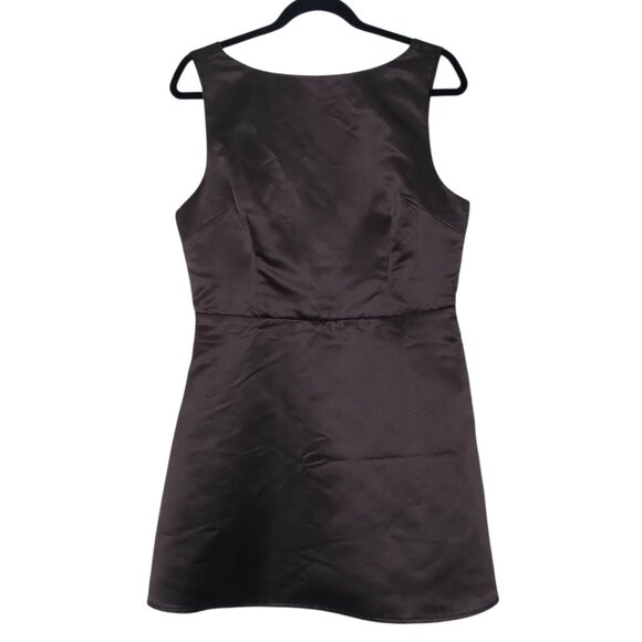 Reformation Zenni Mole‎ Brown Satin Mini Dress Jewel Neck A-Line Size 10 - Picture 3 of 11